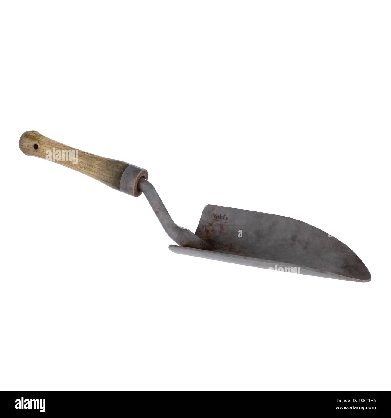 Utensile da giardinaggio con lama curva visualizzato su uno sfondo semplice. Foto Stock