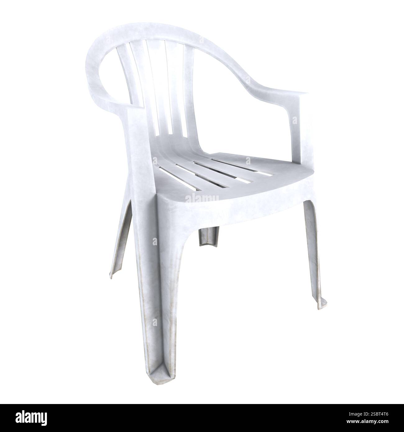 Questa sedia bianca resistente è perfetta per gli ambienti informali, offrendo comfort e versatilità d'uso. Foto Stock