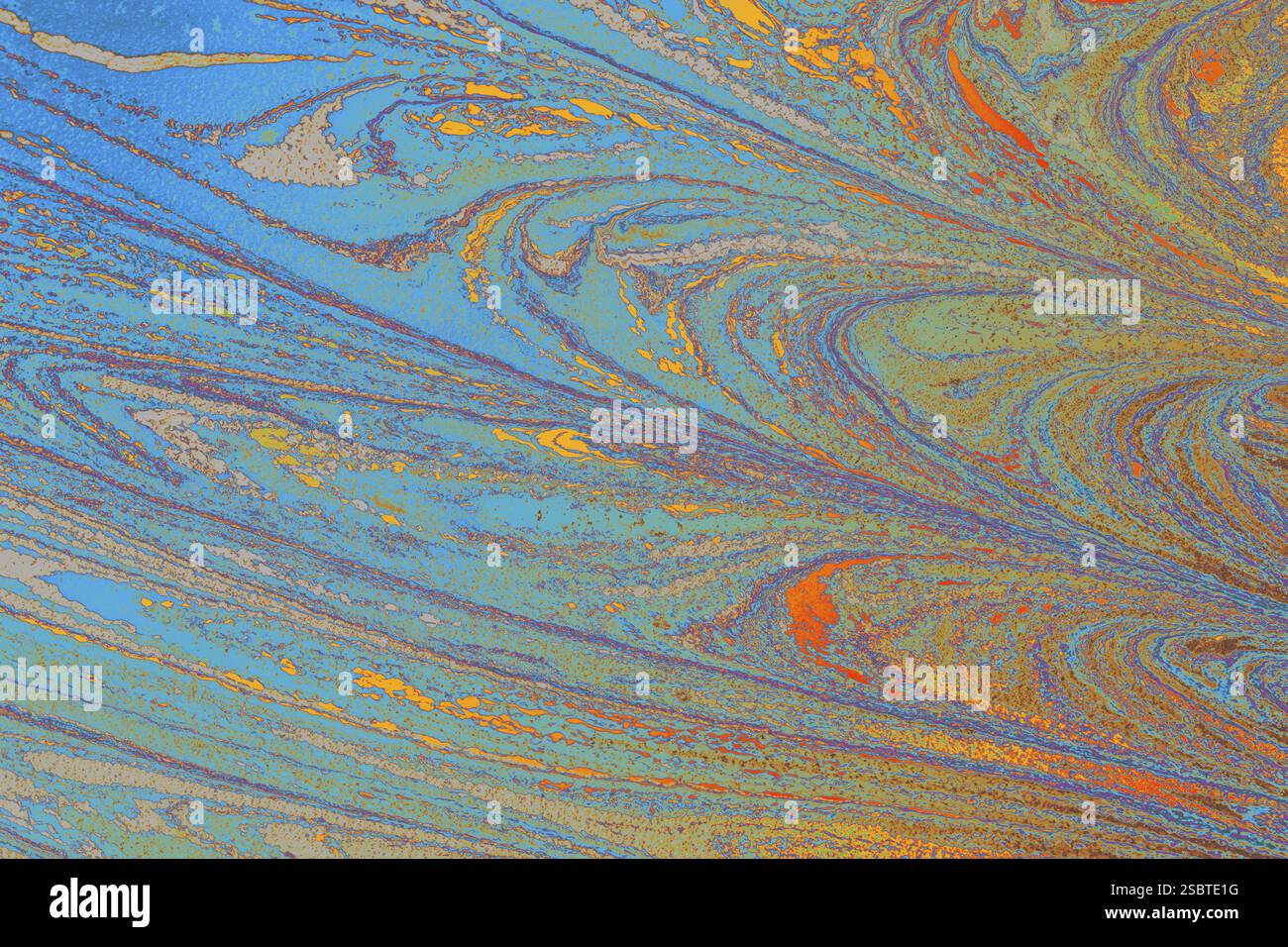 Bella arte astratta di tecniche di pittura di marbling Ebru sull'acqua con vernici acriliche Foto Stock