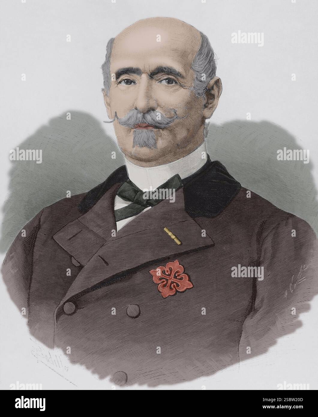 Francisco Javier Arias Dávila Matheu y Carondelet (1812-1890). XIII conte di Puñonrostro. Ufficiale militare e politico spagnolo. Nel settembre 1864 fu promosso tenente generale e nominato direttore generale dell'artiglieria. Ha ricoperto la carica di sindaco di Madrid dal gennaio 1864 al gennaio 1865. Dopo la rivoluzione del 1868, rimase fedele alla regina Isabella II. Fu bandito nel 1871 per essersi rifiutato di riconoscere Amadeo I. con la Restaurazione, nel 1875, fu nuovamente assegnato alla direzione generale dell'Artiglieria, carica che mantenne fino al 1881. Nominato presidente del Senato il 16 maggio Foto Stock