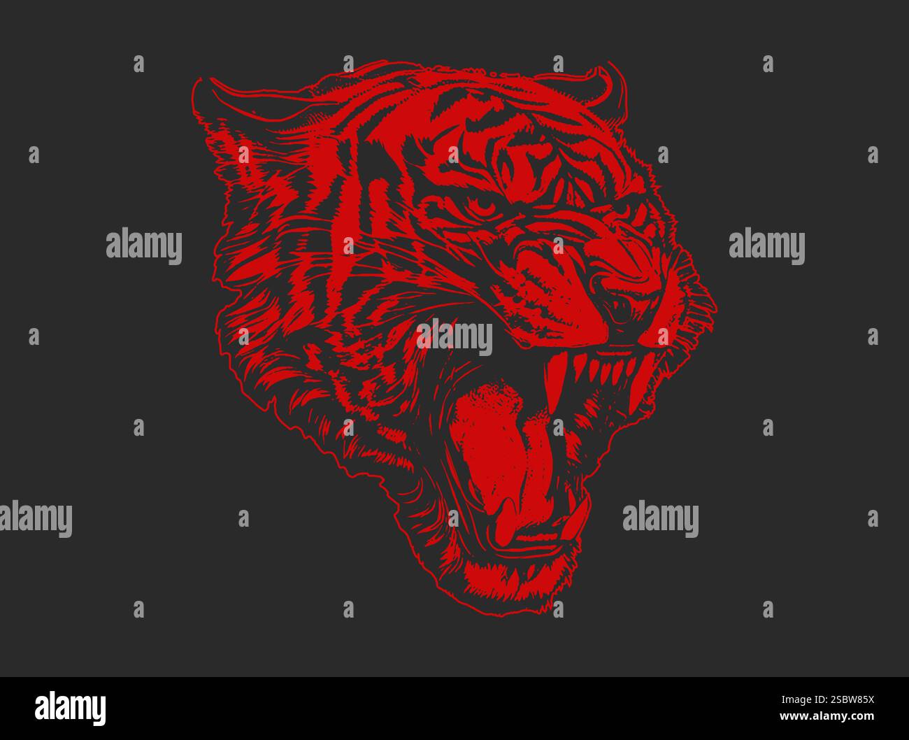 Il vettore feroce della tigre ruggisce l'inchiostro abstract spruzza sullo sfondo. Illustrazione Vettoriale