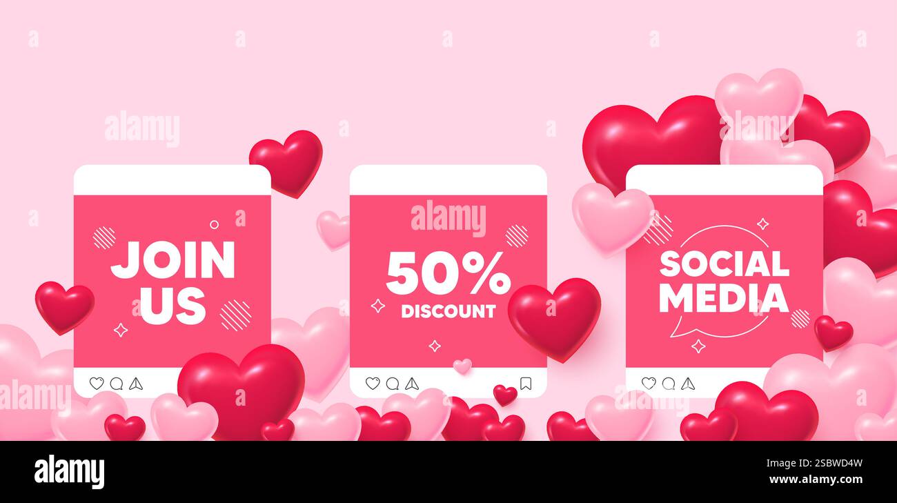 sconto del 50%. Cartello del prezzo dell'offerta di vendita. Post sui social media. Vettore Illustrazione Vettoriale