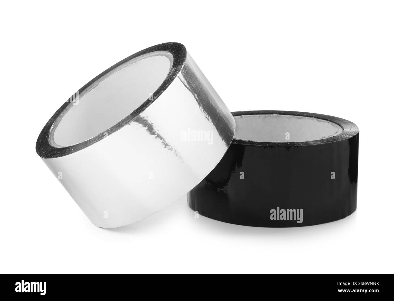 Rotoli di nastro adesivo isolati su bianco Foto Stock