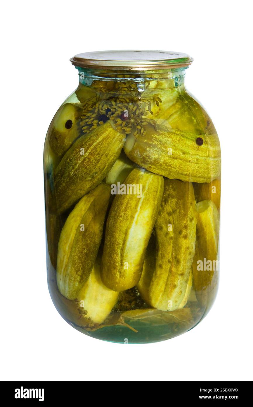 Conserve di ortaggi isolato su uno sfondo bianco Foto Stock