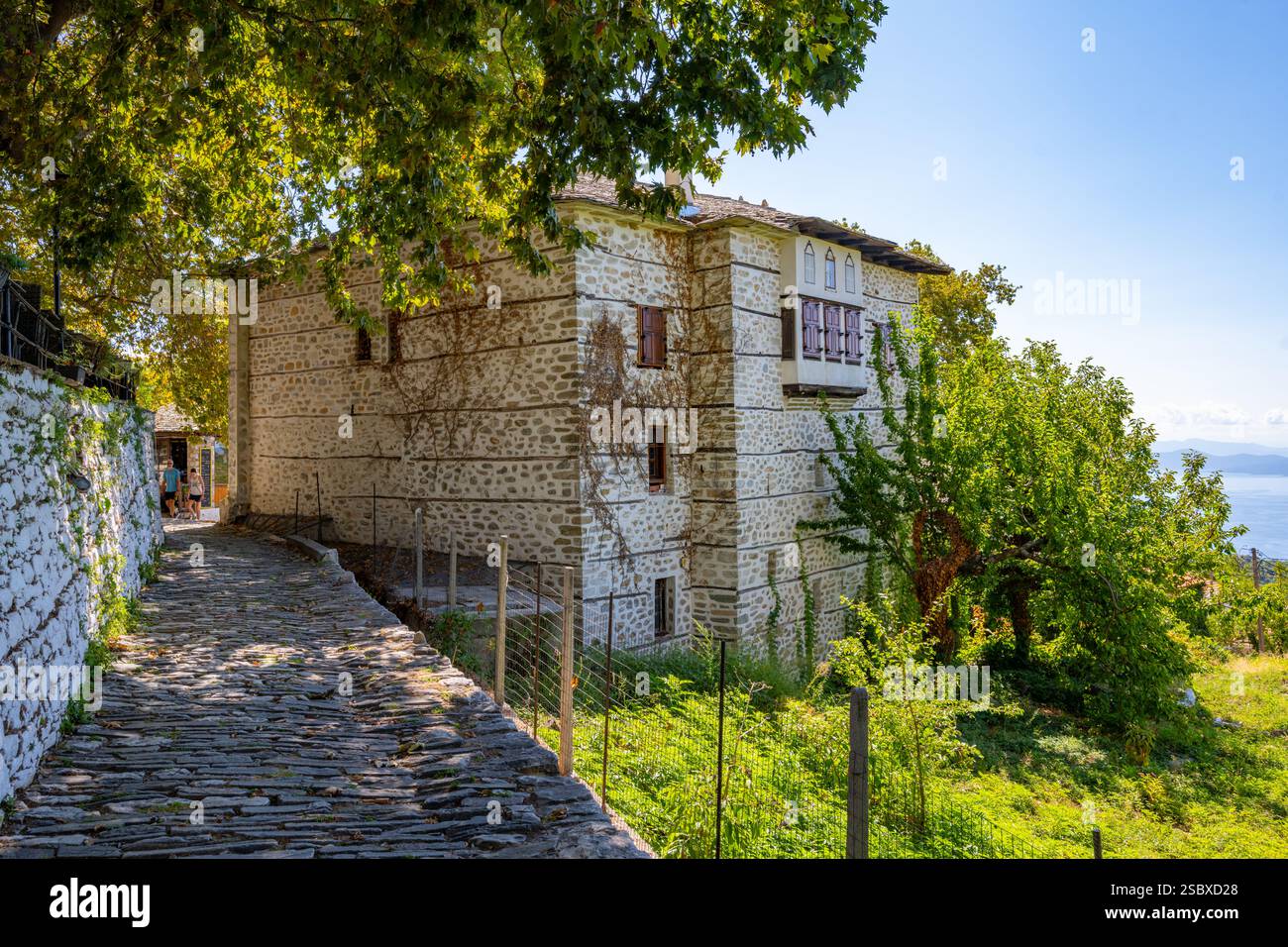 La tipica dimora storica nel villaggio montano di Vizitsa vicino a Milies nel Pilio Grecia Foto Stock