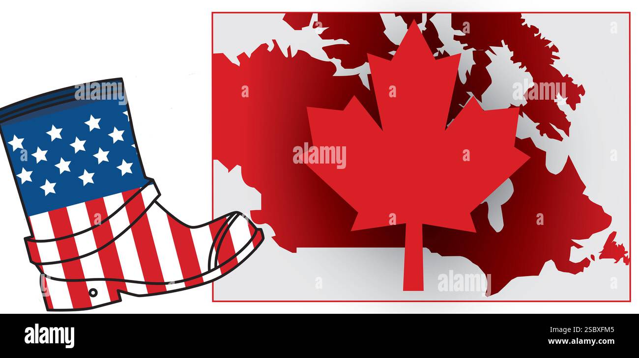 Un grafico che raffigura l'atteggiamento DI MAGA verso il Canada e la guerra tariffaria che inizia. Foto Stock