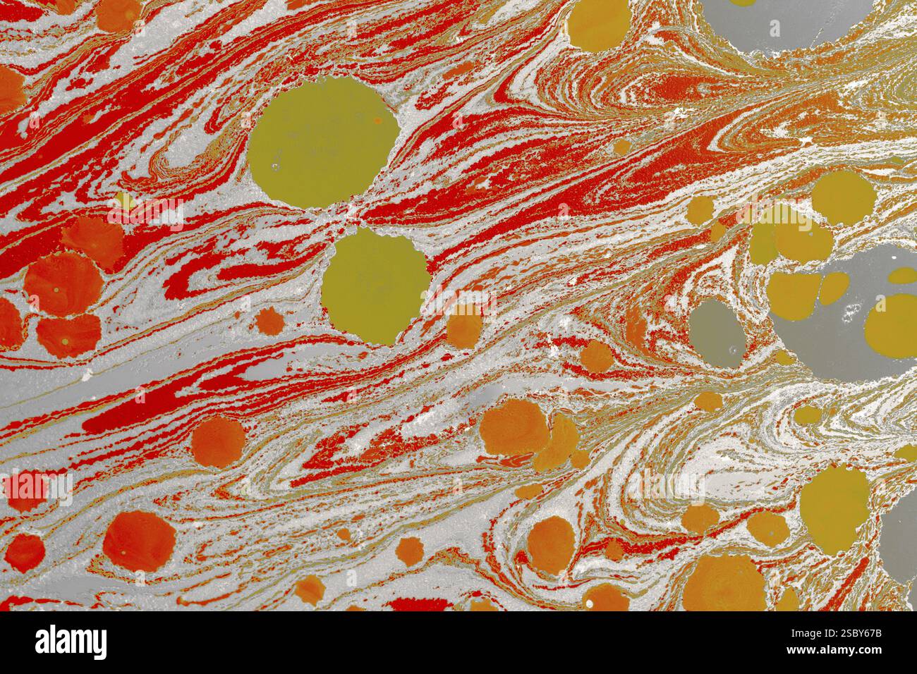 Bella arte astratta di tecniche di pittura di marbling Ebru sull'acqua con vernici acriliche Foto Stock