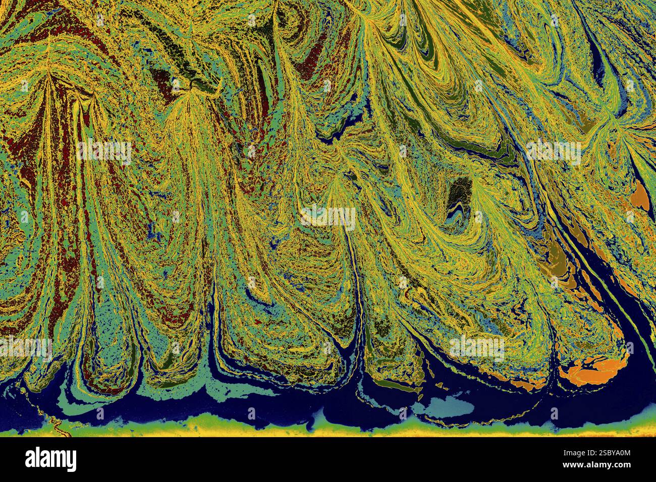 Bella arte astratta di tecniche di pittura di marbling Ebru sull'acqua con vernici acriliche Foto Stock