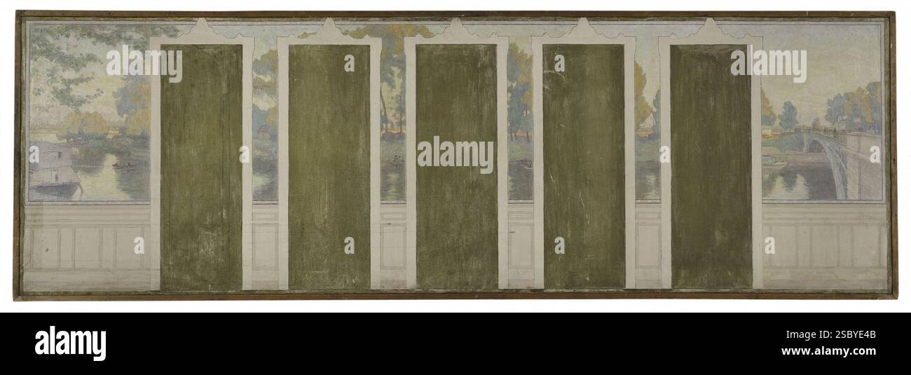 Henry Marius Camille Bouvet - Esquisse pour la salle des mariages de la mairie d'Asnières , la Seine au pont d'Asnières Foto Stock