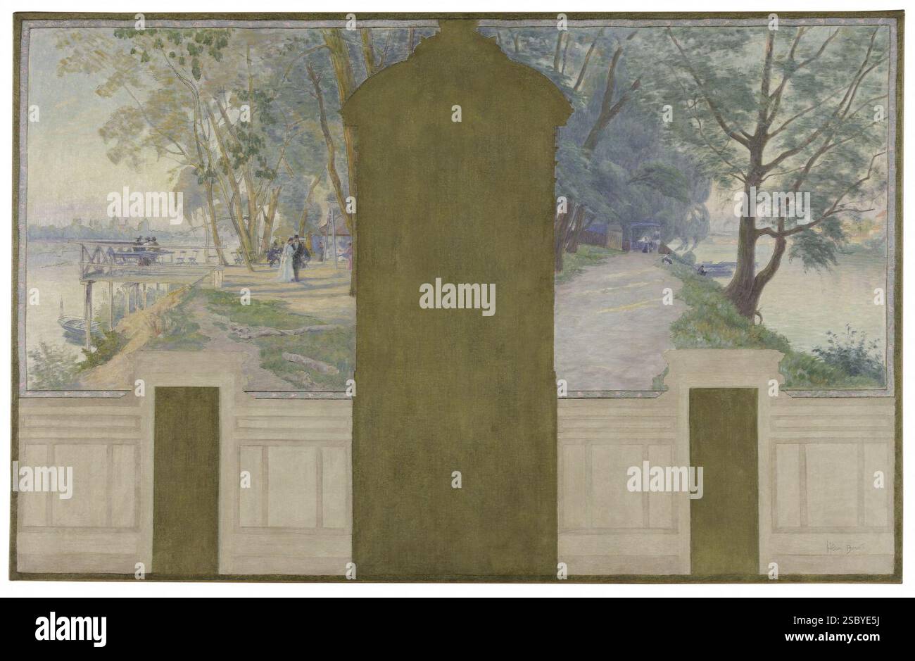 Henry Marius Camille Bouvet - Esquisse pour la salle des mariages de la mairie d'Asnières , Paysages. La Seine avec les Ponts de S. Foto Stock