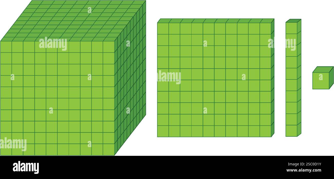 Immagine delle frazioni che utilizzano blocchi cubici verdi Illustrazione Vettoriale