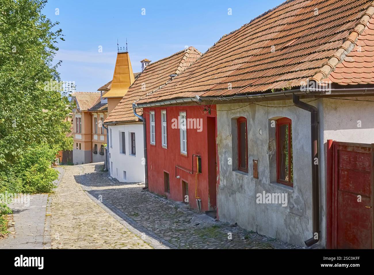 Street nel centro storico di Sighisoara, Romania Sighisoara, Romania, Europa Foto Stock