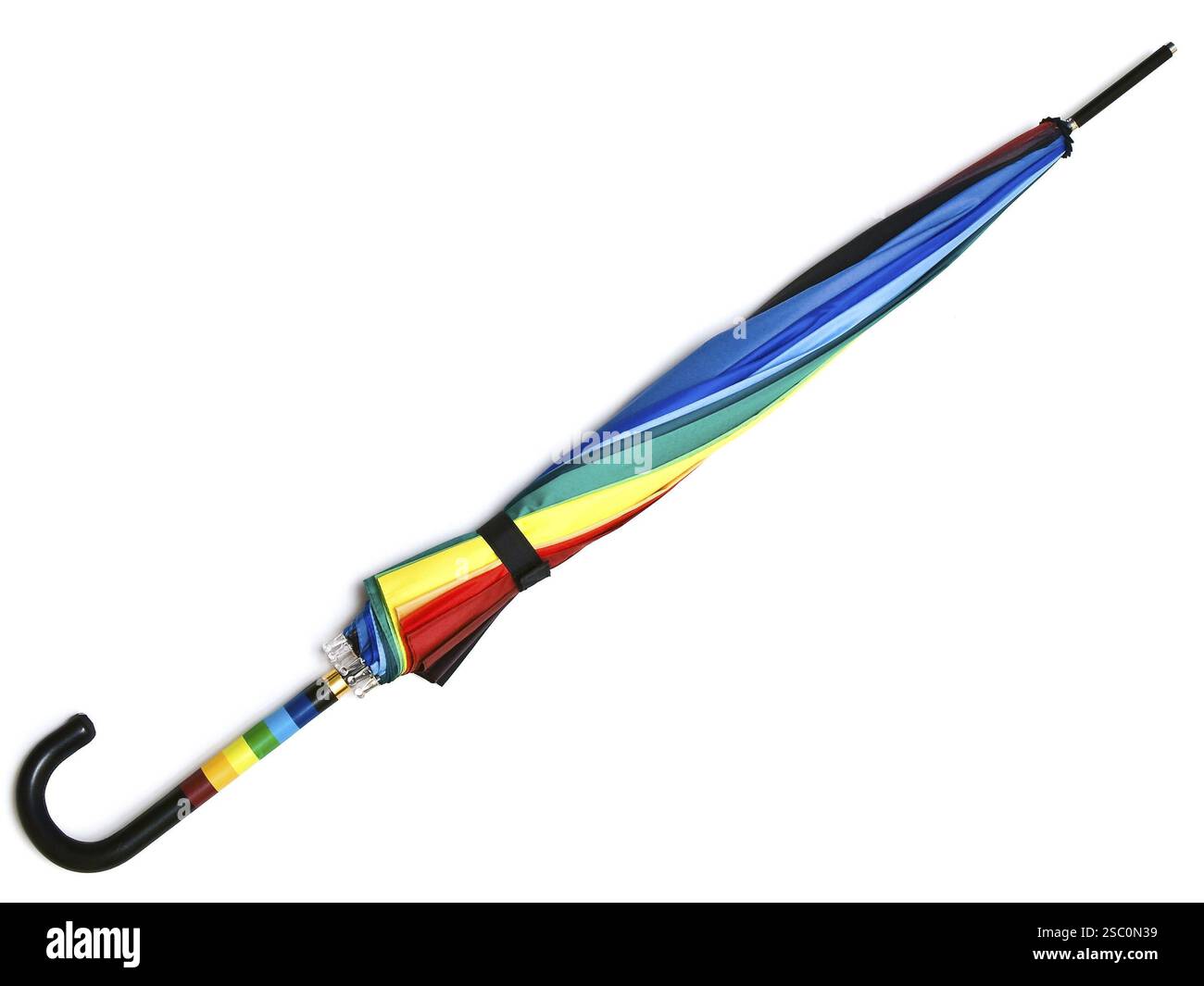 Foto dell'ombrello chiuso multicolore sullo sfondo bianco di Daugavpils, Lettonia, Europa Foto Stock