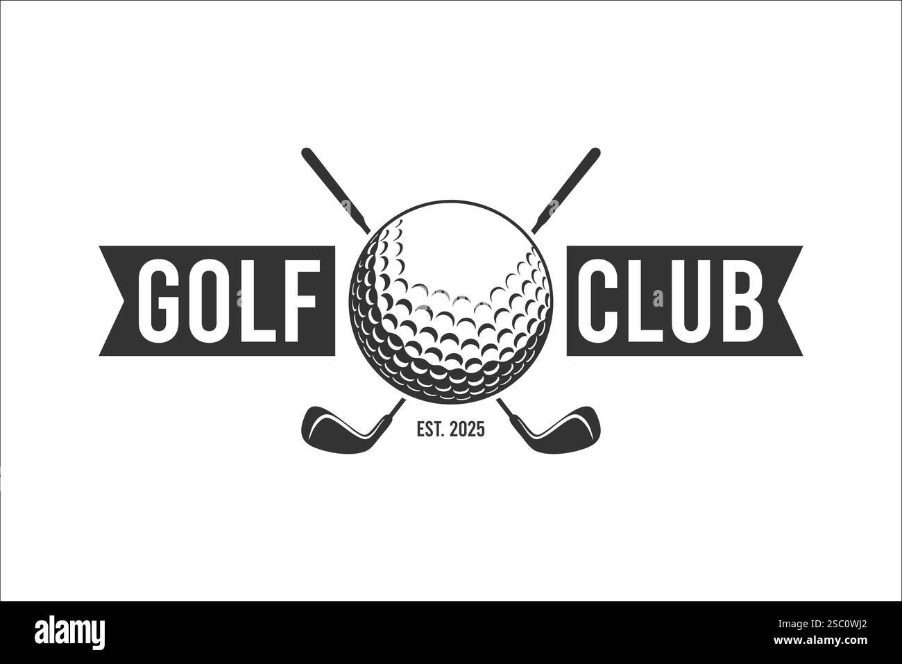 Logo Golf Clubs con palla e bastoncini da golf incrociati Illustrazione Vettoriale