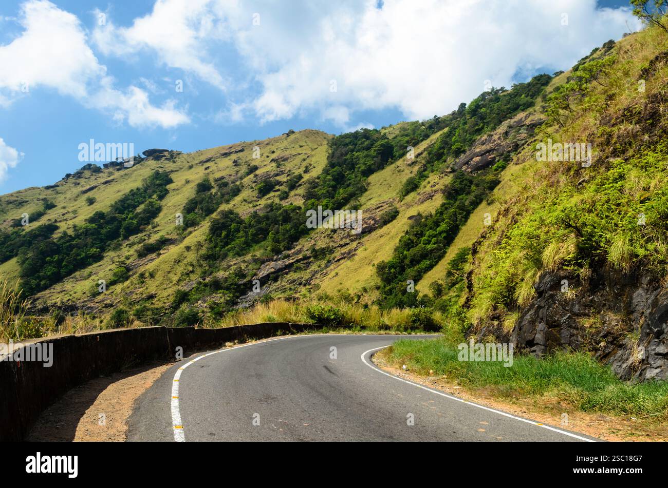 Bellissimi pendii lungo le strade di Kudremukh, distretto di Chikmagalur, Karnataka Foto Stock