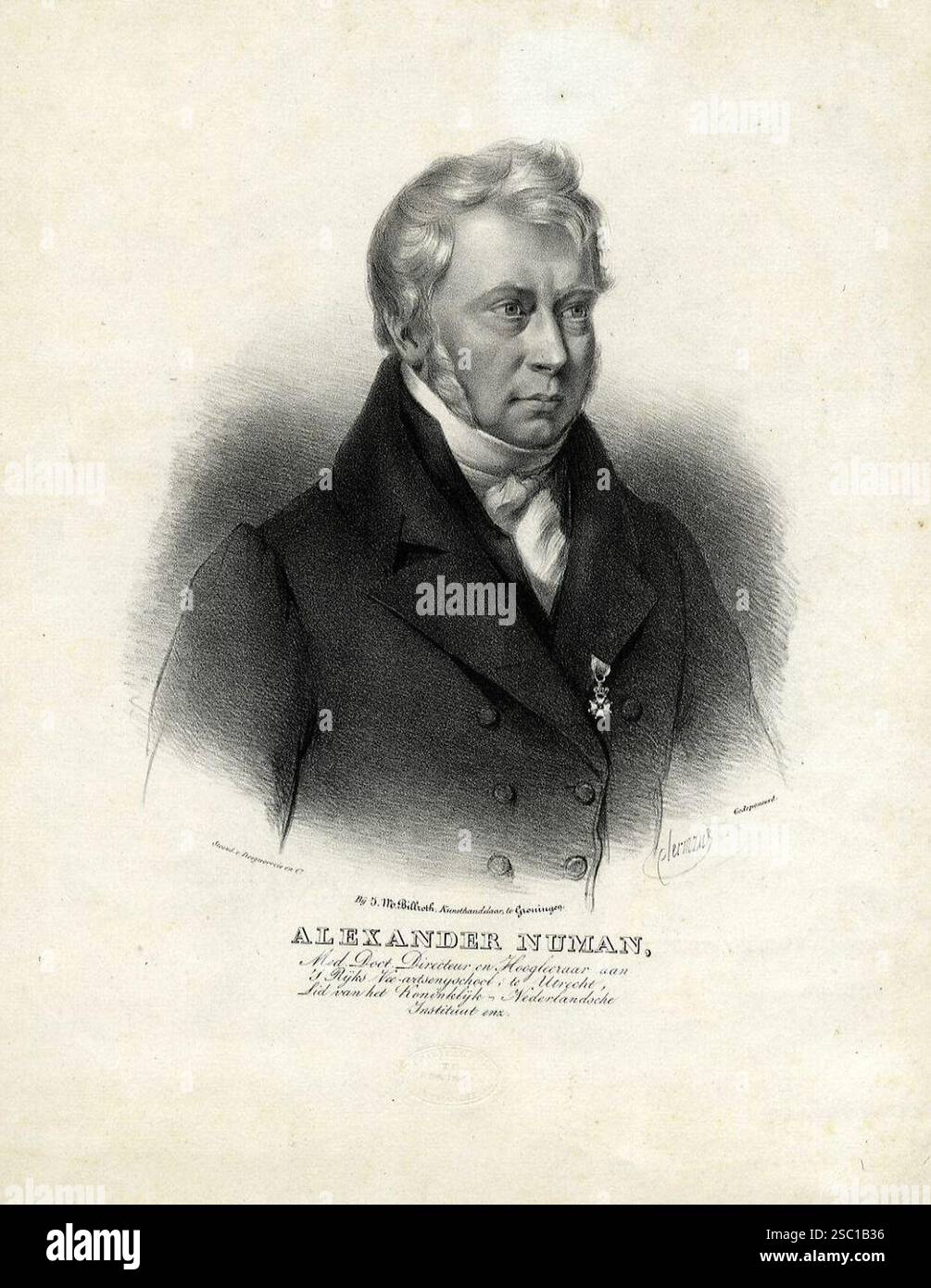 Portret van Alexander Numan geboren 1780 hoogleraar in de diergeneeskunde directeur van de Rijksveeartsenijschool te Utrecht 1821 1851 overleden 1852 . Foto Stock