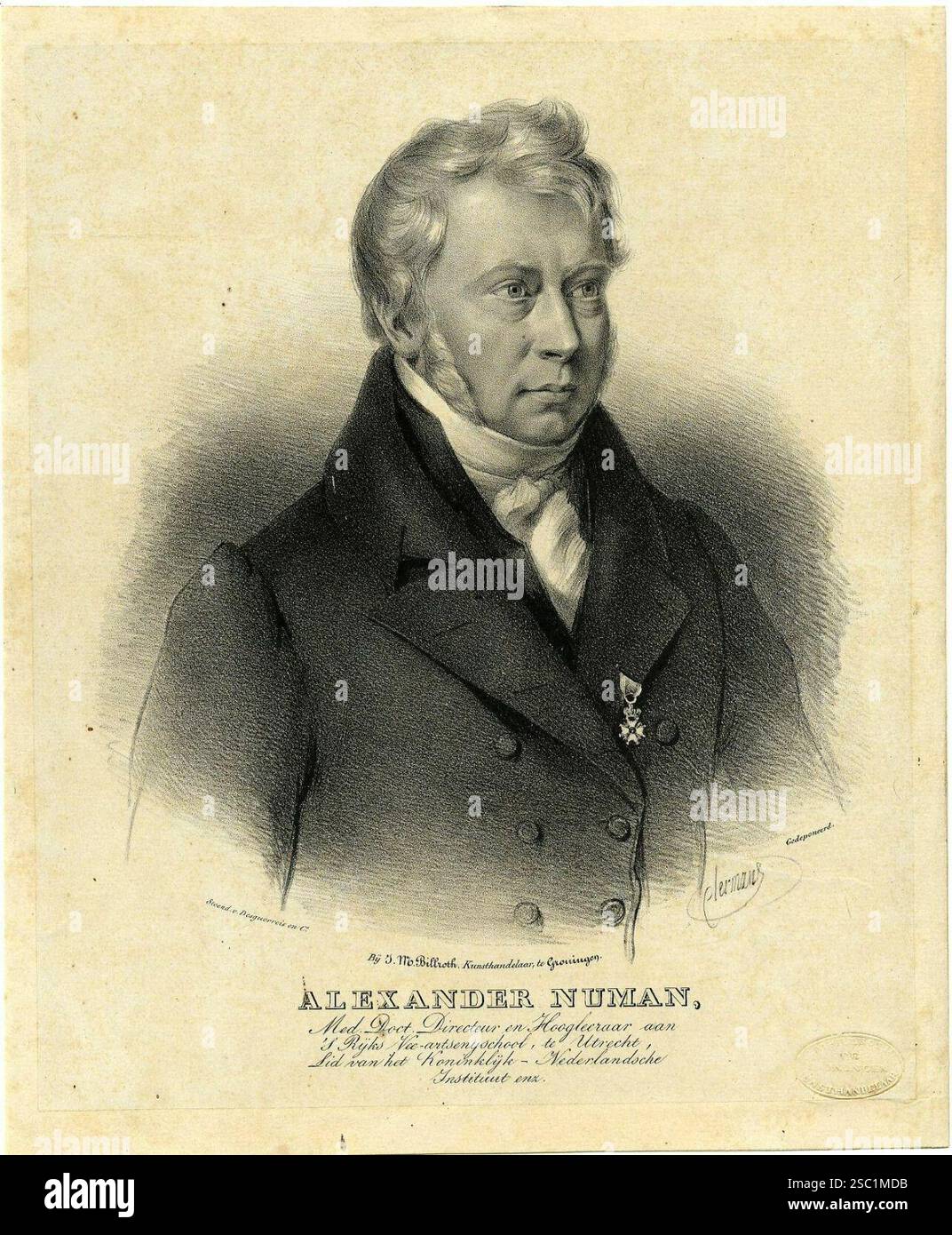 Portret van Alexander Numan geboren 1780 hoogleraar in de diergeneeskunde directeur van de Rijksveeartsenijschool te Utrecht 1821 1851 overleden 1852 . Foto Stock