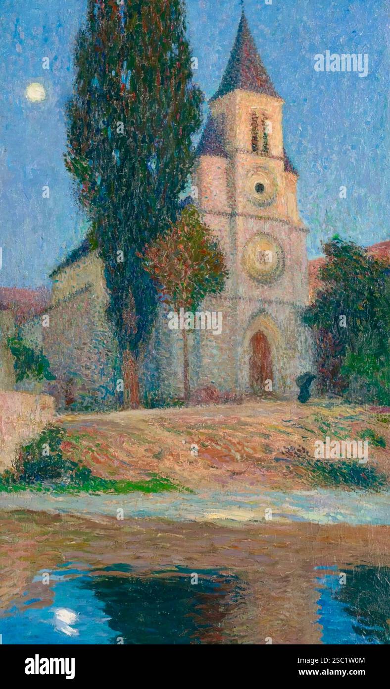 Henri Martin Rising Moon dietro la chiesa di la Bastide-Du-Vert c1910 Foto Stock
