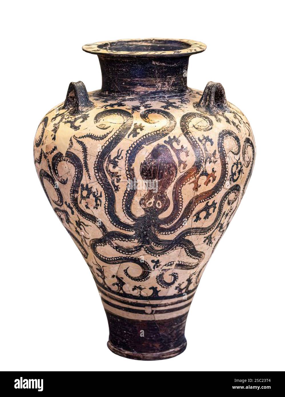 7506. Anfora decorata con tre polpi. Arte micenea risalente al XV secolo a.C. Foto Stock