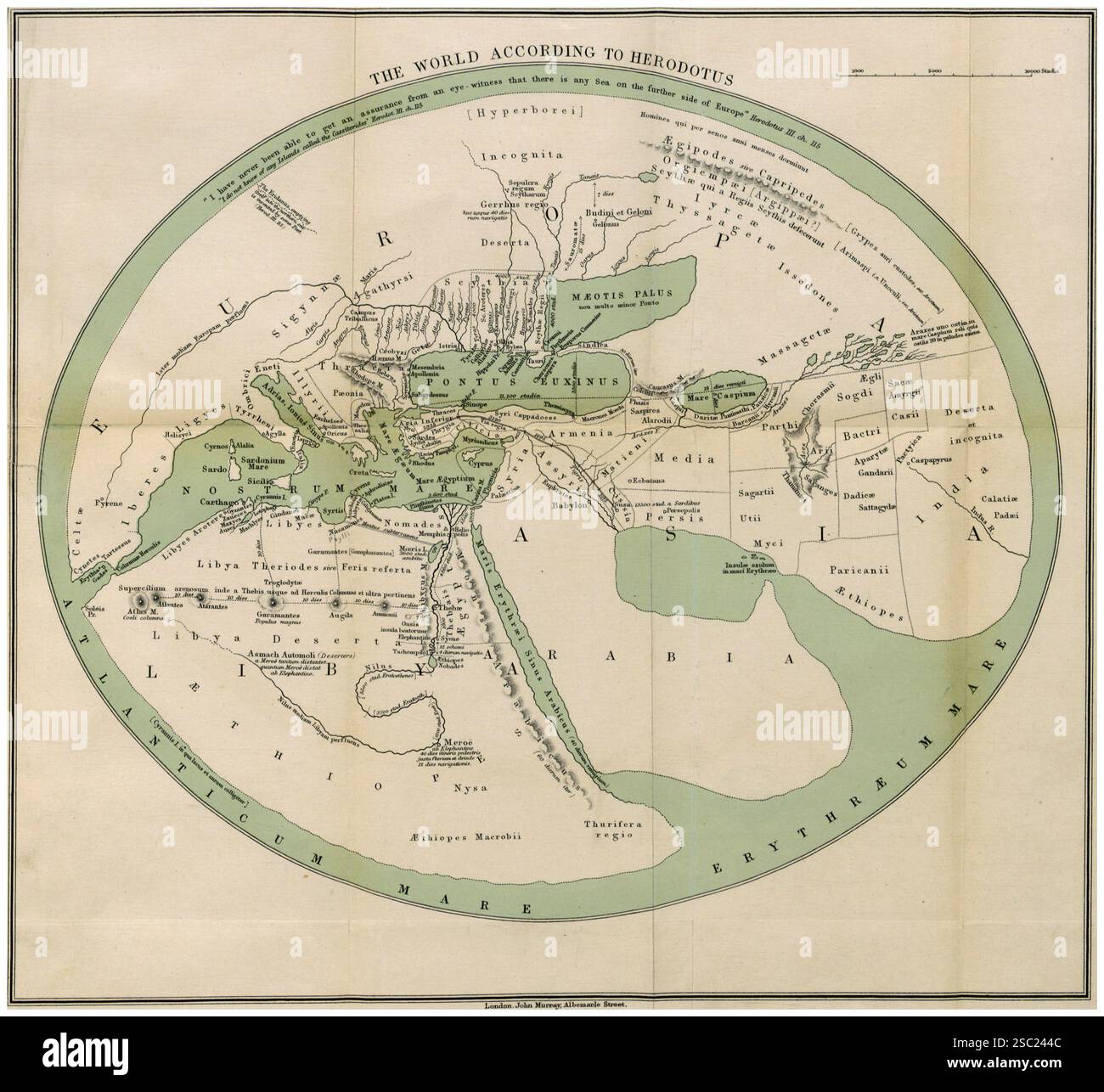 7556. Mappa ricostruita del mondo basata sugli scritti di Erodoto. Foto Stock