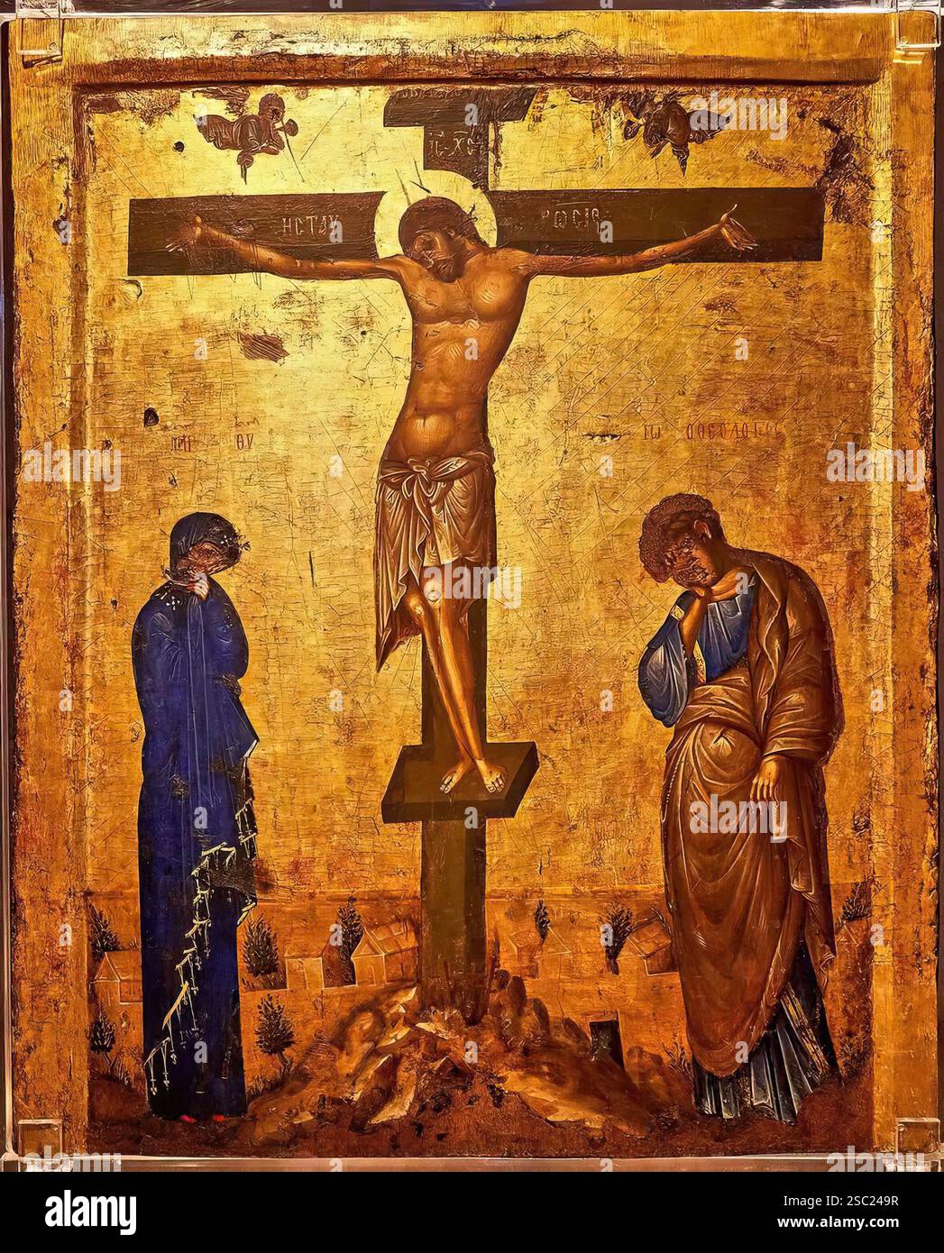 7572. Icona raffigurante la Crocifissione. Costantinopoli, 14°. C. dalla chiesa di San Nicola a Salonicco Foto Stock