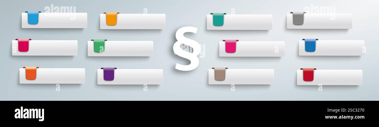 Infografica di intestazione lunga a 12 schede infografica di banner lungo con 12 schede su sfondo grigio. Foto Stock