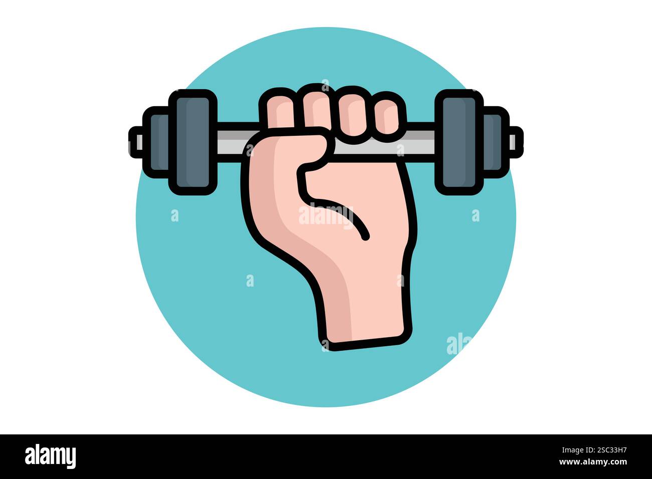 Icona palestra. stile icona contorno colorato. mani che tengono in mano stupido. icona relativa a e fitness. illustrazione vettoriale degli elementi della palestra Illustrazione Vettoriale