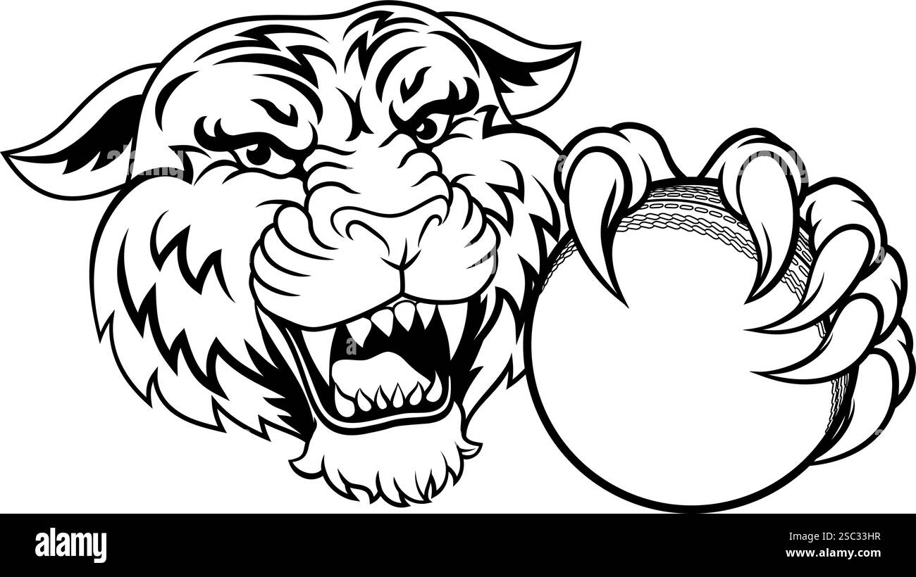 Tiger Cricket Ball Animal Sports Team Mascot Illustrazione Vettoriale Tiger Cricket Ball Animal Sports Team Mascot Illustrazione Vettoriale