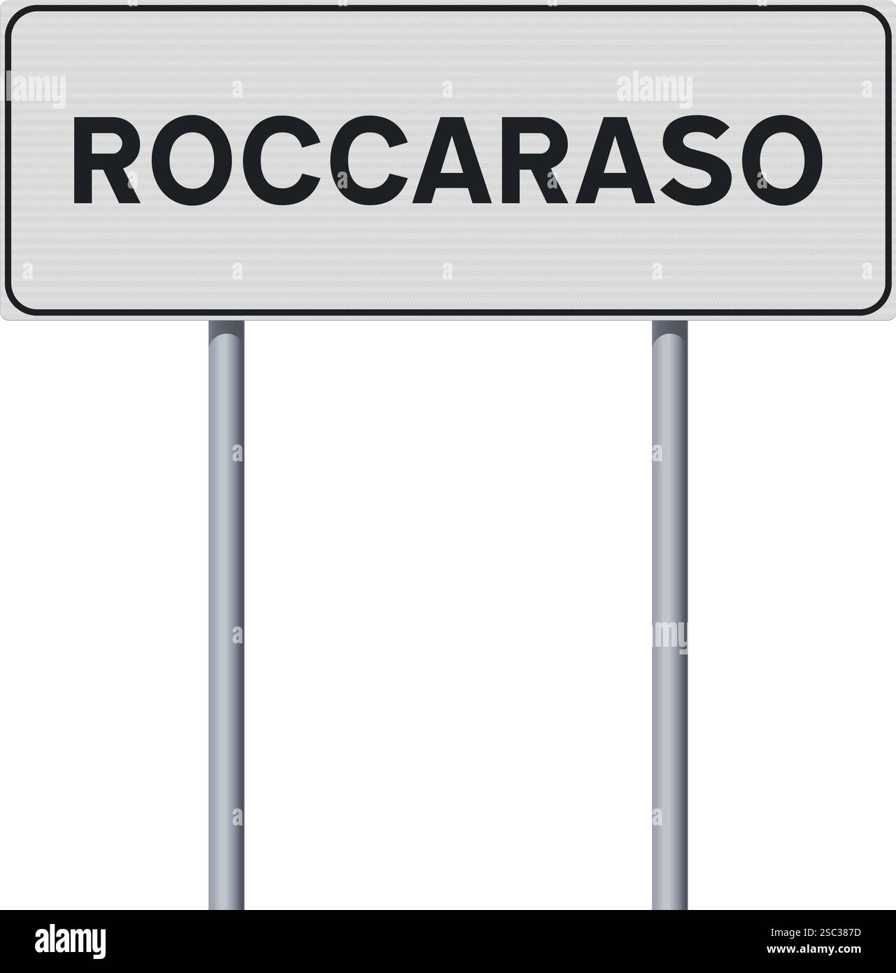 Illustrazione vettoriale del cartello stradale di ingresso comune di Roccaraso su pali metallici Illustrazione Vettoriale