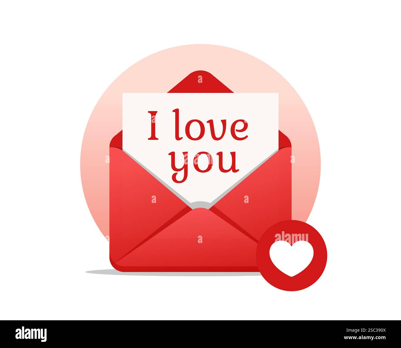 Lettera d'amore. Dichiarazione d'amore. Busta con messaggio d'amore. Lettera romantica. Concetto di San Valentino. EPS 10 vettoriale. Isolato su un bianco Illustrazione Vettoriale