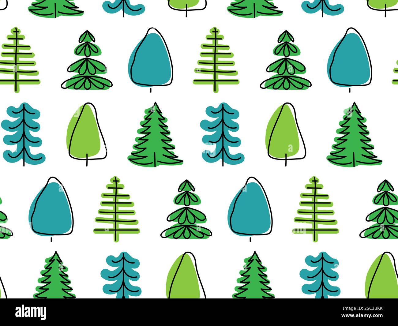 Colorato motivo ad albero con varie forme e dimensioni in un design giocoso Illustrazione Vettoriale