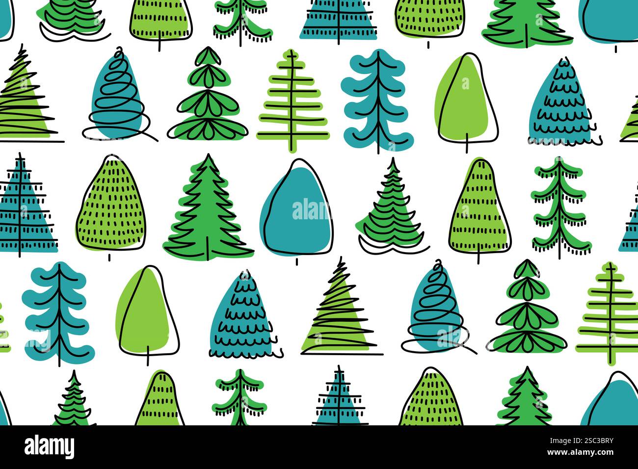 Vari alberi verdi in forme e stili diversi su uno sfondo bianco Illustrazione Vettoriale