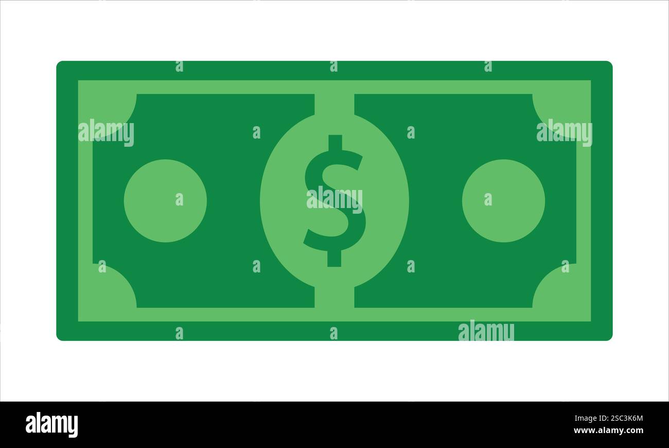 Simbolo del dollaro, icona del denaro contante, banconota dello stato americano in verde. illustrazione vettoriale. Illustrazione Vettoriale