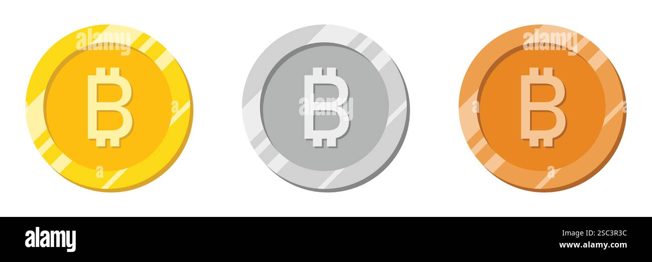 Bitcoin. moneta d'oro, criptovaluta, effetto brillante. illustrazione vettoriale. Illustrazione Vettoriale