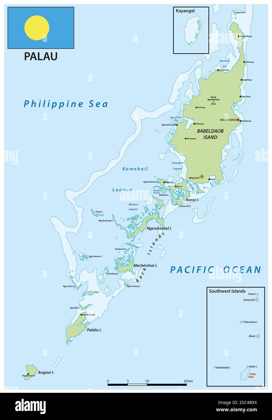 Mappa dello stato dell'isola di Palau nella subregione della Micronesia Foto Stock