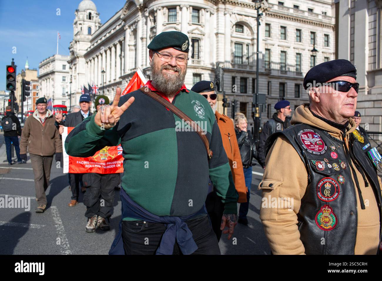 Londra, Regno Unito. 5 febbraio 2025. I veterani dell'Irlanda del Nord hanno organizzato una protesta nel centro di Londra contro i piani del governo di abrogare il Legacy Act Credit: Richard Lincoln/Alamy Live News Foto Stock