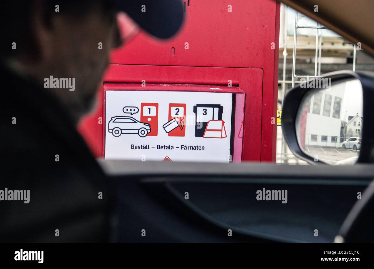 Segnale di istruzione. come fare al ristorante drive-in Foto Stock