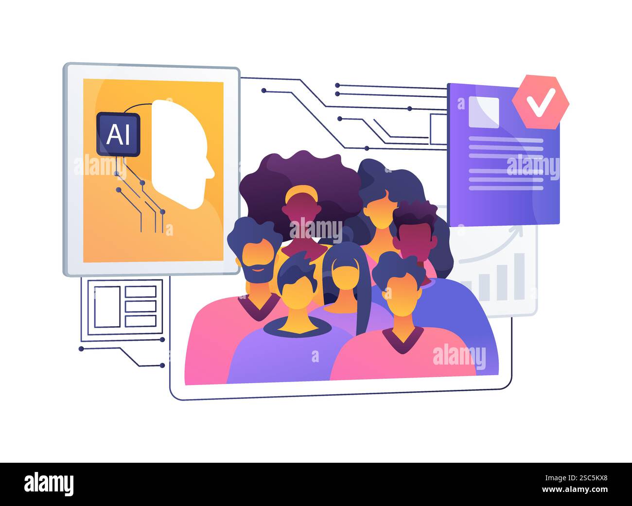 Illustrazione del vettore del concetto astratto basato sulla valutazione dell'impatto basata SULL'INTELLIGENZA ARTIFICIALE. Illustrazione Vettoriale