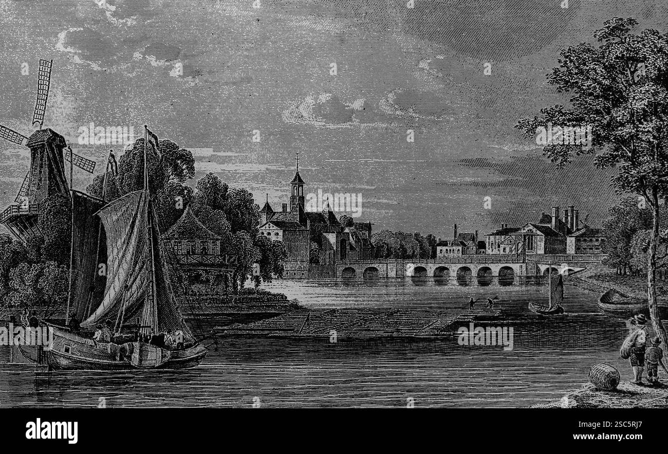 Paesi Bassi. Amsterdam. Vista del "De Leidse poot" (porto di Leyd), demolito nel 1862. Incisione, 1858. Foto Stock