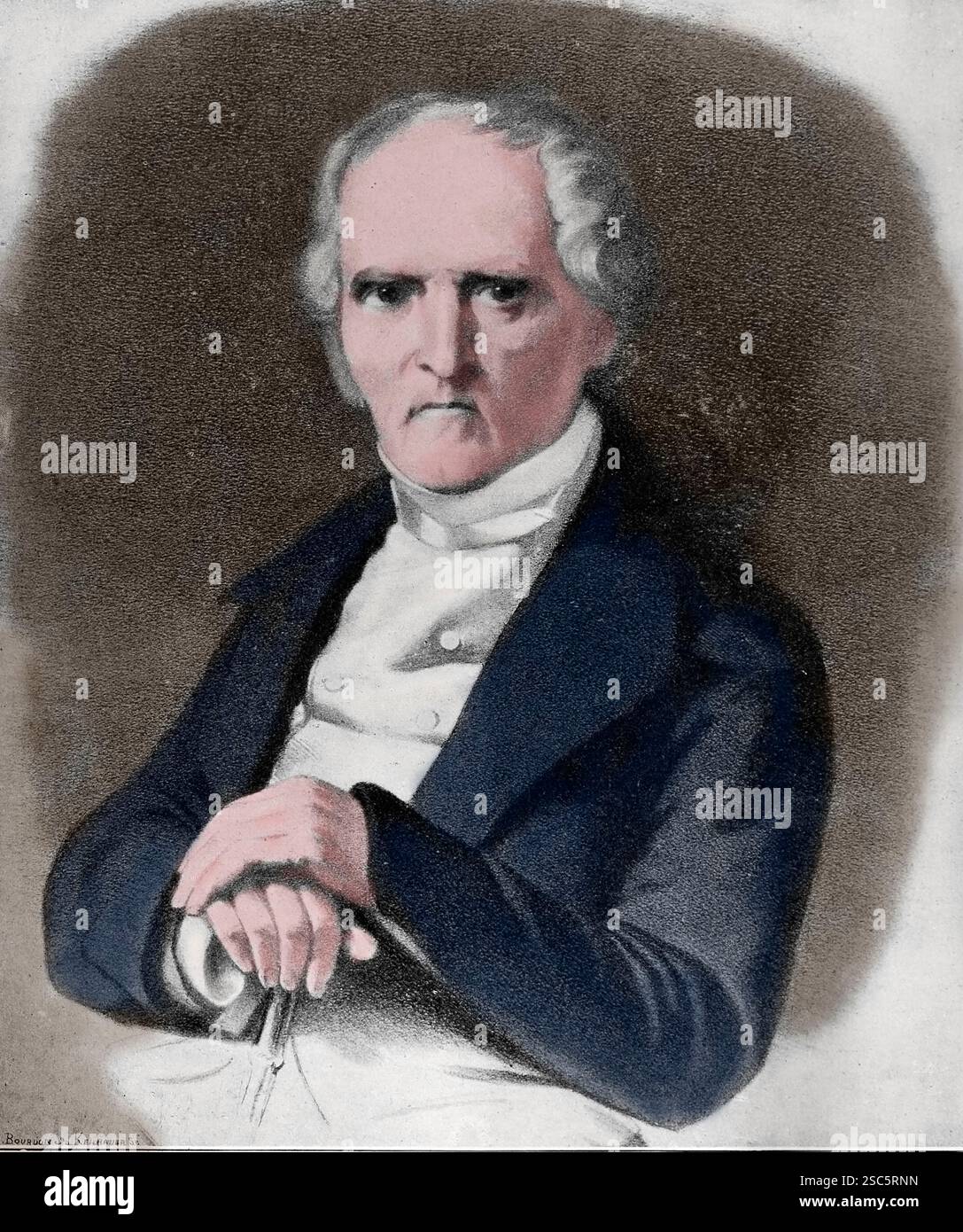 Joseph Fourier (1768-1830). Frech matematico e fisico. Ritratto a 80 anni. Incisione. Foto Stock