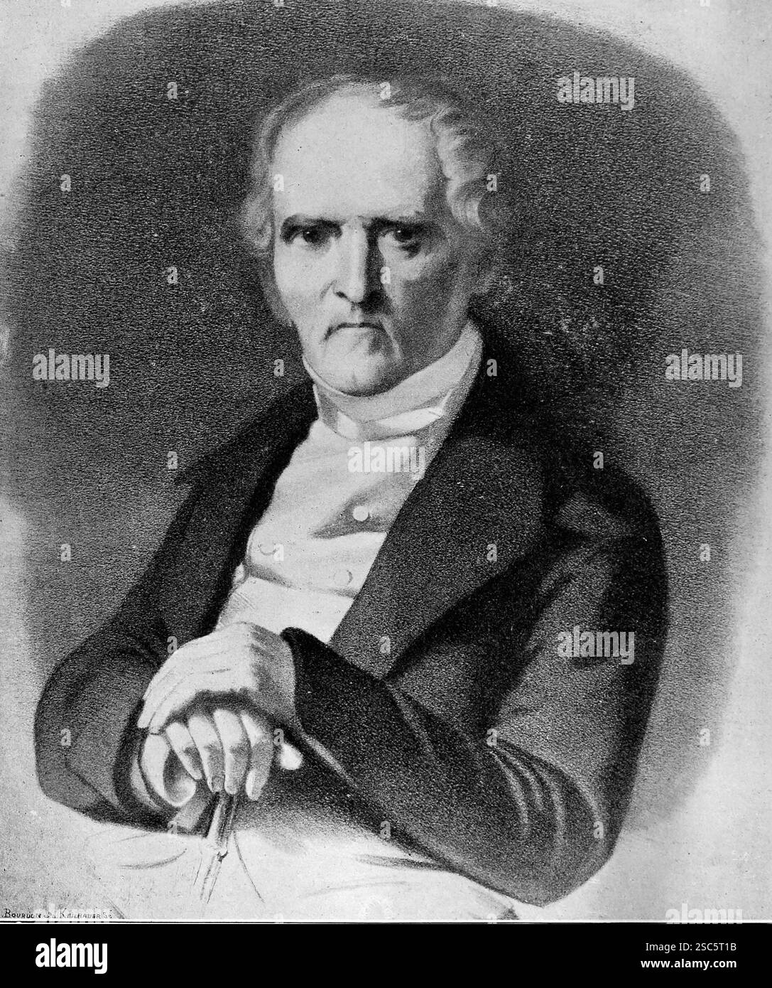 Joseph Fourier (1768-1830). Frech matematico e fisico. Ritratto a 80 anni. Incisione. Foto Stock