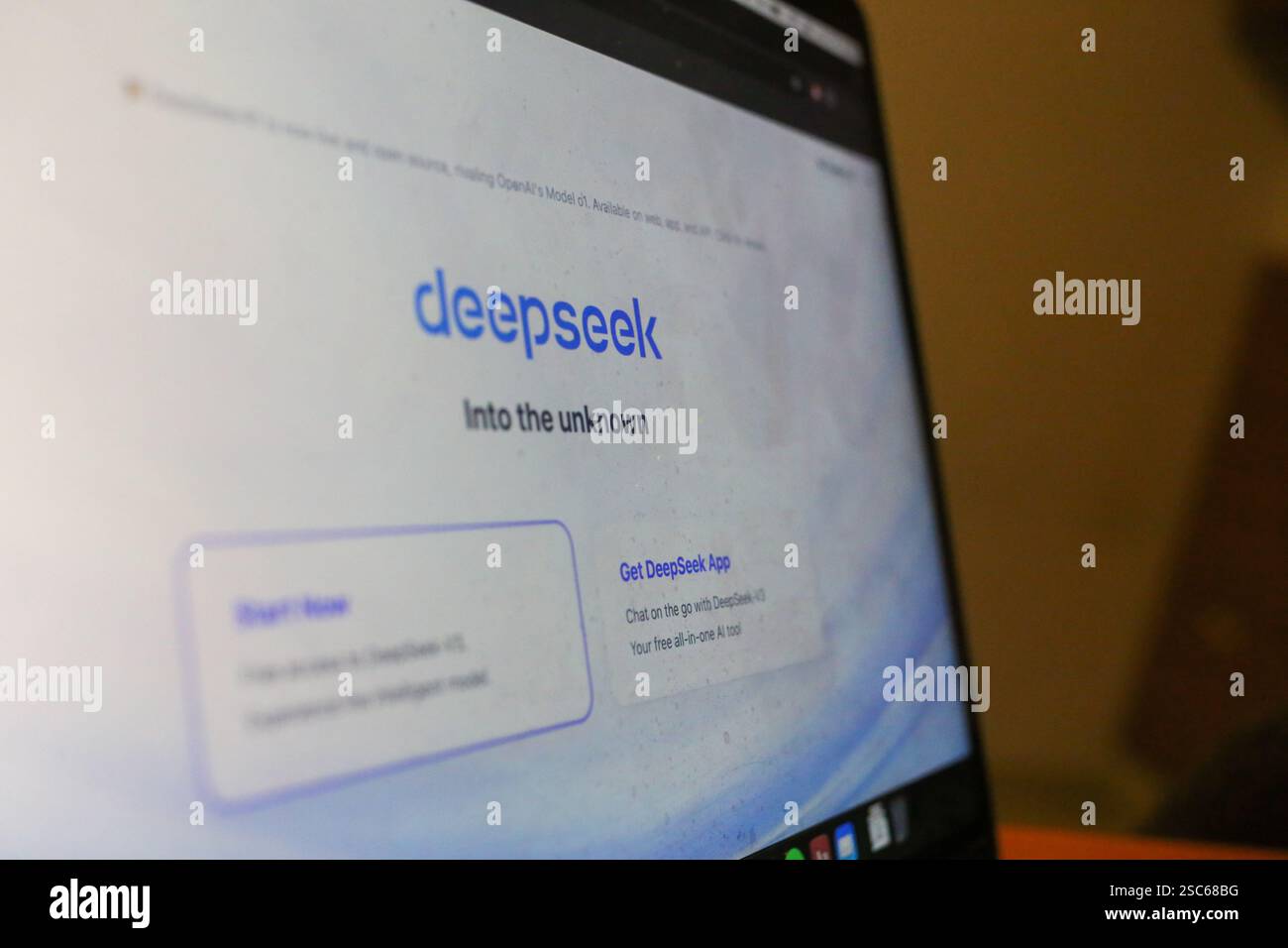 Carabanchel, Spagna, 03 febbraio 2025: La schermata iniziale del computer durante Deepseek, l'assistente cinese di intelligenza artificiale che ha detronizzato Chatgpt, il 3 febbraio 2025, a Carabanchel, Spagna. Crediti: Alberto Brevers / Alamy Live News. Foto Stock