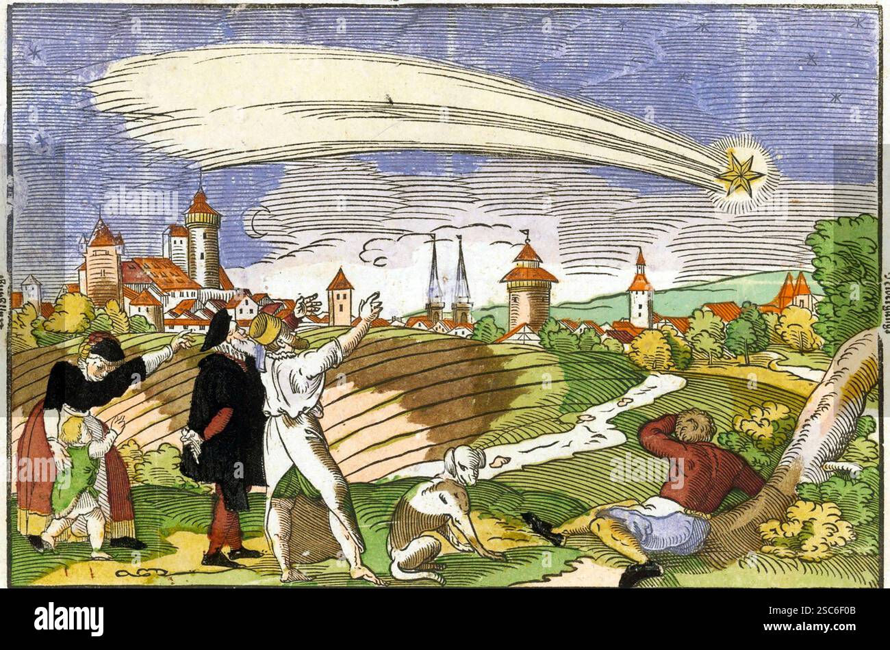 COMETA del 1557 come registrato in un libro contemporaneo Foto Stock