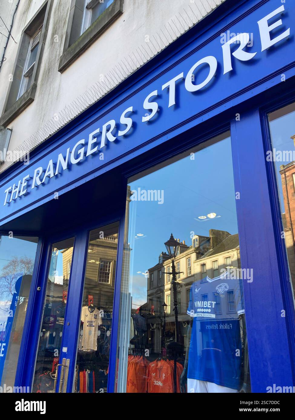 The Rangers Store, il negozio ufficiale del Glasgow Rangers Football Club che vende articoli per club Foto Stock