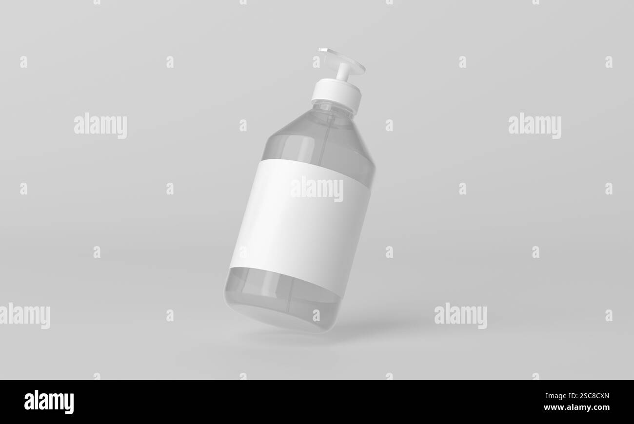 Mockup di imballaggio di bottiglie Fly Clean con rendering 3d su sfondo bianco minimalista Foto Stock