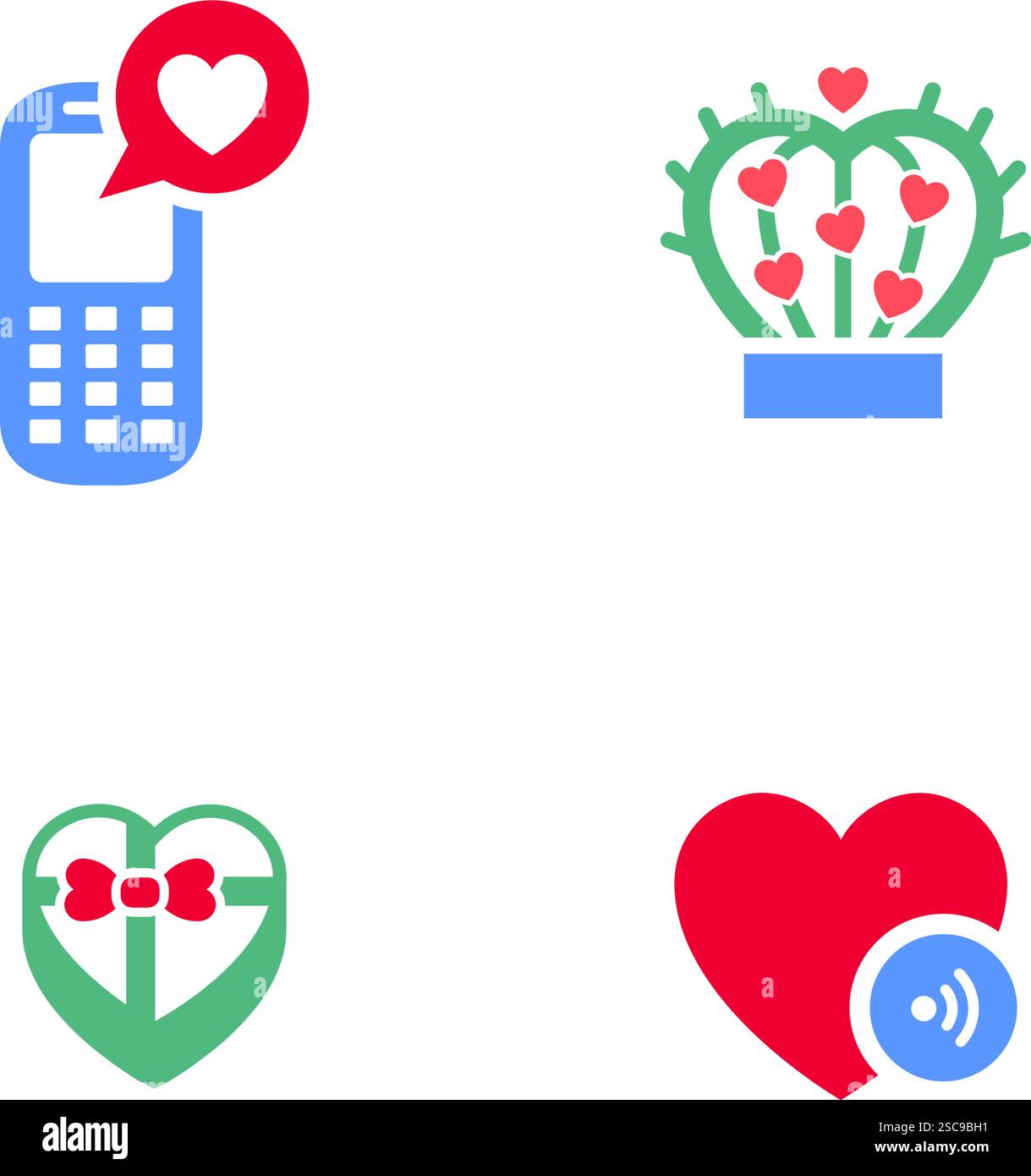 Imposta icone o simboli di San Valentino, cartelli per le feste progettati per festeggiare, stile moderno vettoriale. Illustrazione Vettoriale