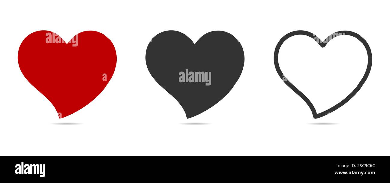 Icone simbolo Love Heart. Set icone simbolo amore, vettore simbolo amore Illustrazione Vettoriale