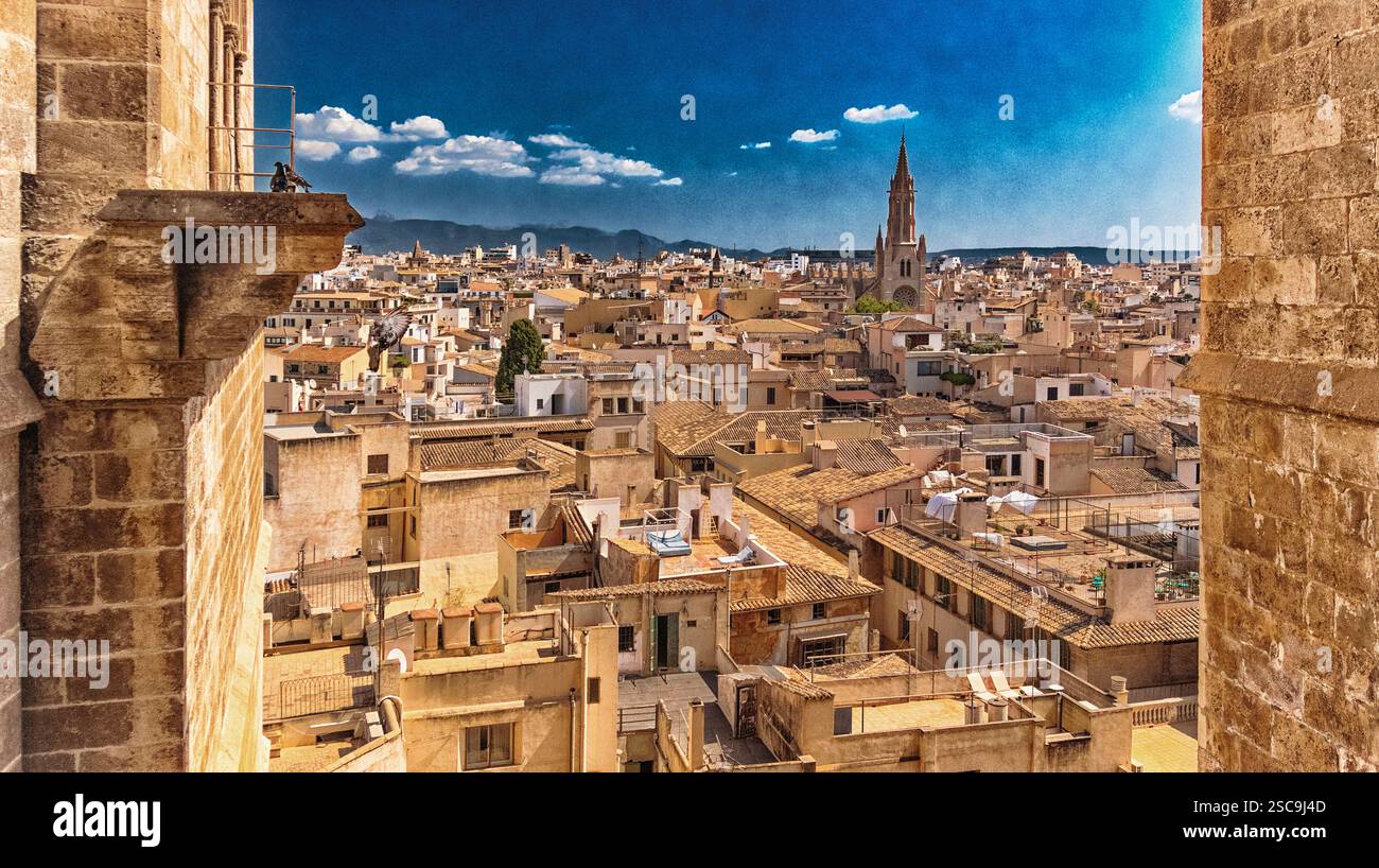 Vista panoramica della città dalla Cattedrale di Palma, Palma de Mallorca, Maiorca, Isole Baleari, Spagna, Europa Foto Stock