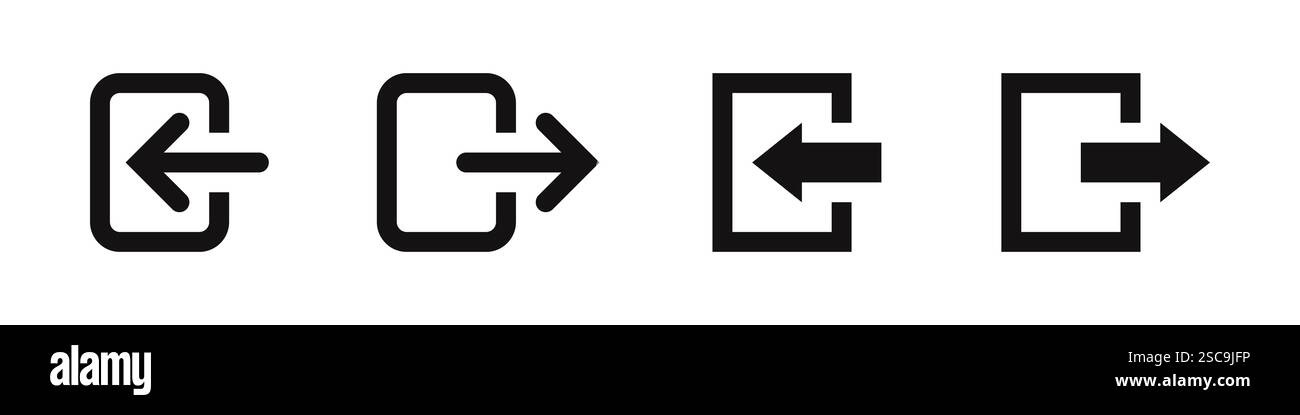 Icone di accesso e disconnessione impostate. Accedi, esci dalla raccolta di simboli. Illustrazione vettoriale. Illustrazione Vettoriale