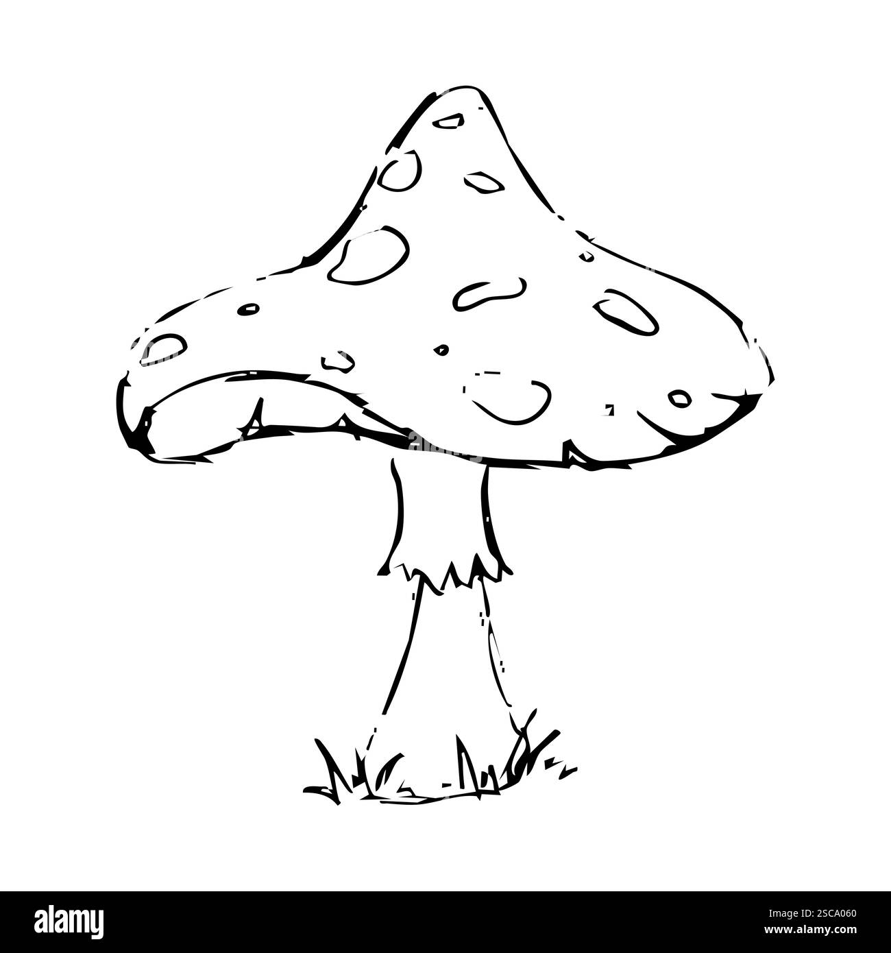 Disegno di doodle tossico a funghi, pianta fantasy a linee forestali. Veleno botanico, funghi trafilati a mano. Segno gotico tatuaggio lineare. Illustrazione vettoriale Illustrazione Vettoriale